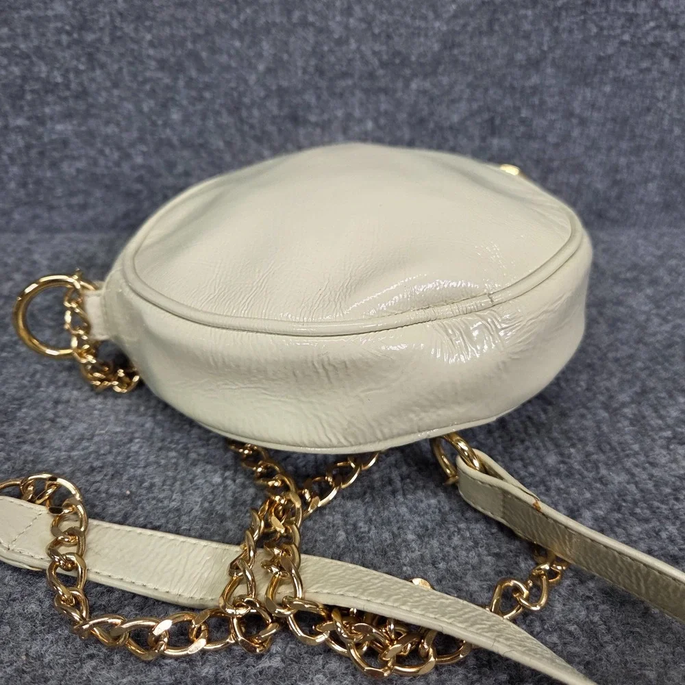 HOBO Deb Round Patent‎ Leather Crossbody bag Creme & Gold chain strap RARE